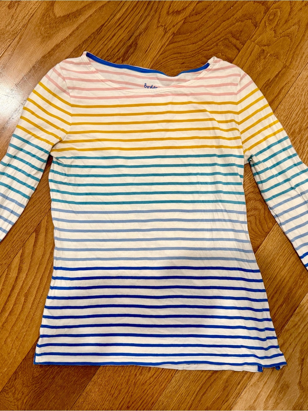Boden Striped Boatneck Top in Pink, Blue & Yellow